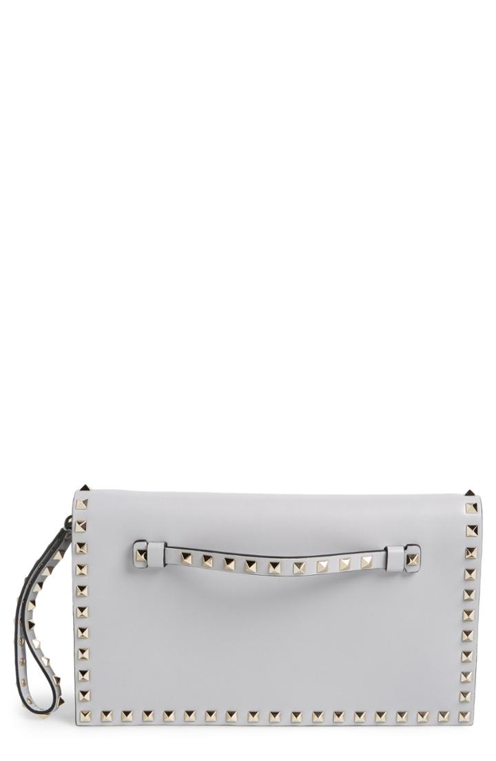 Valentino Garavani Rockstud Leather Flap Clutch - Grey