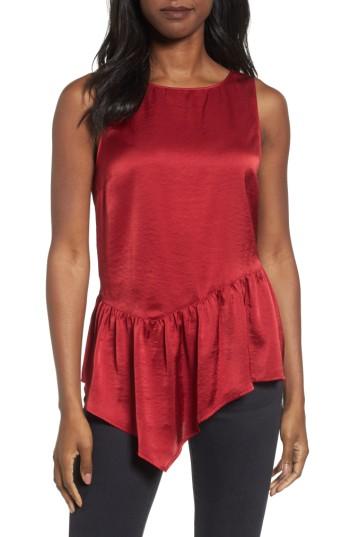 Women's Halogen Sleeveless Asymmetrical Ruffle Top - Red