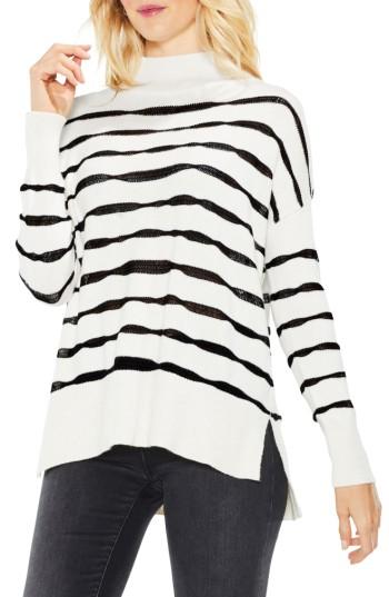 Women's Two By Vince Camuto Mock Neck Stripe Sweater, Size - White