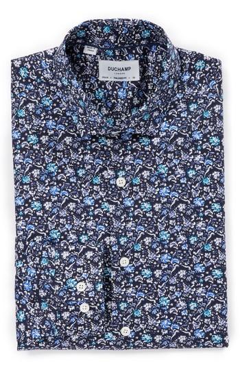 Men's Duchamp Trim Fit Floral Dress Shirt .5 - 32/33 - Blue