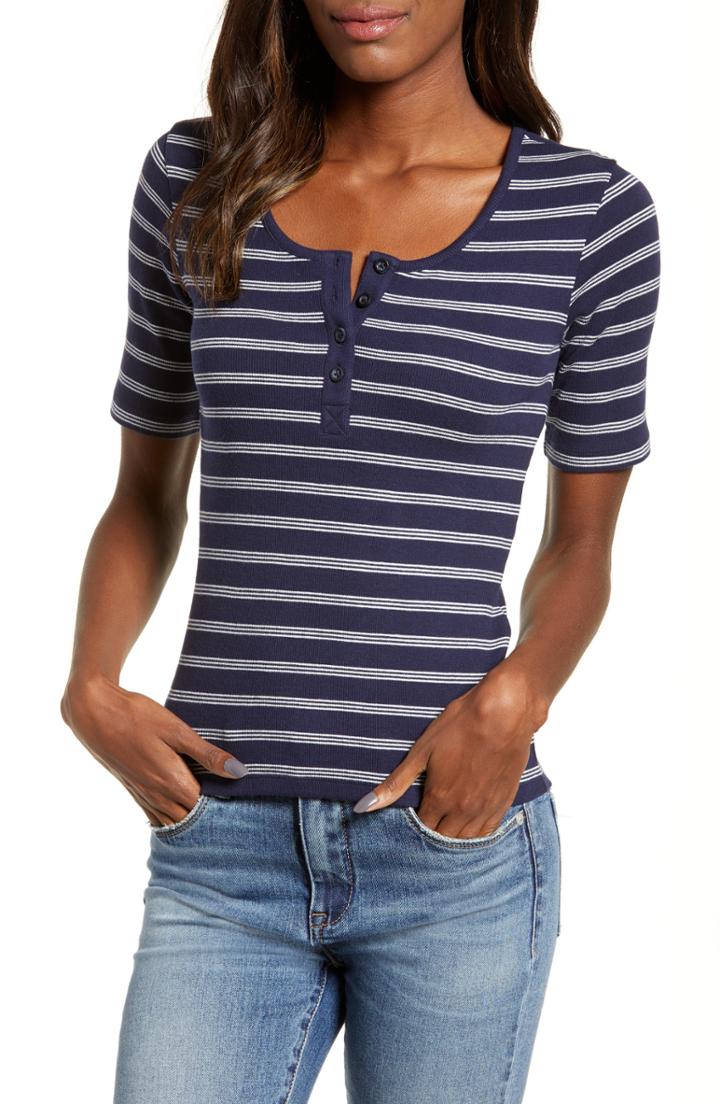 Women's Bp. Ribbed Henley Tee, Size - Blue