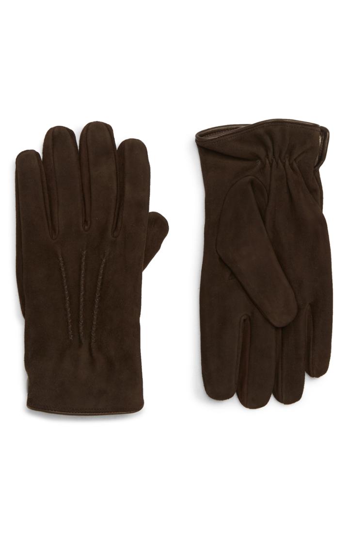 Men's Eleventy Suede Gloves - Brown