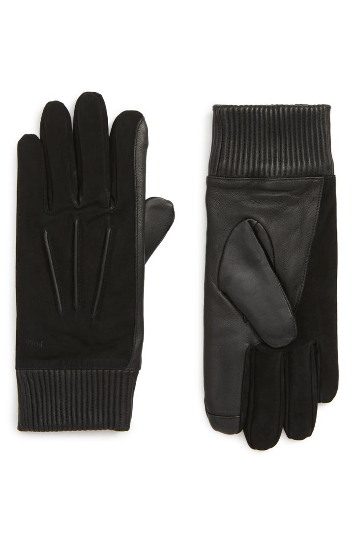 Men's Polo Ralph Lauren Nappa Leather & Suede Gloves - Black