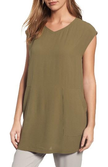 Petite Women's Eileen Fisher Silk Crepe Tunic, Size P - Green