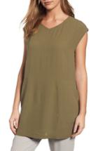 Petite Women's Eileen Fisher Silk Crepe Tunic, Size P - Green