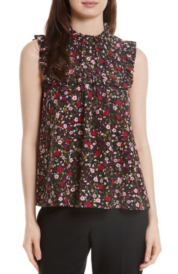 Women's Kate Spade New York Boho Floral Ruffle Trim Top - Black