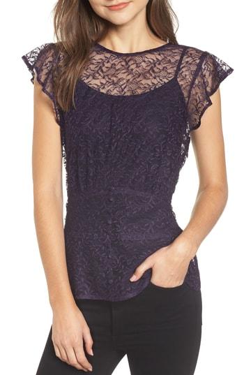 Women's Chelsea28 Button Detail Lace Top, Size - Purple