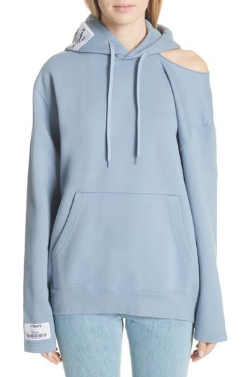 Women's Vetements Cold Shoulder Hoodie - Blue