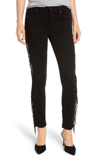Women's 7 For All Mankind Beaded Fringe Ankle Skinny Jeans - Black