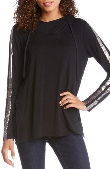 Women's Karen Kane Metallic Stripe Hoodie - Black