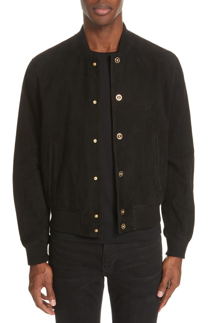 Men's Versace Suede Bomber Jacket Eu - Black