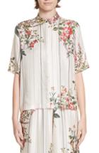 Women's Roseanna Kinney Floral & Stripe Silk Shirt Us / 34 Fr - Ivory