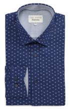 Men's Ted Baker London Endurance Trim Fit Dot Print Dress Shirt 32/33 - Blue