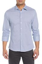 Men's Stone Rose Trim Fit Print Jersey Knit Sport Shirt - White