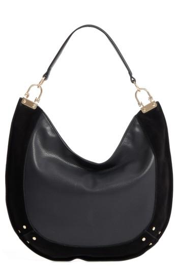 Sole Society Suede Trim Faux Leather Hobo - Black