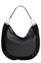 Sole Society Suede Trim Faux Leather Hobo - Black