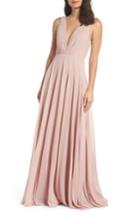 Women's Jenny Yoo Ryan V-neck Chiffon Gown - Pink