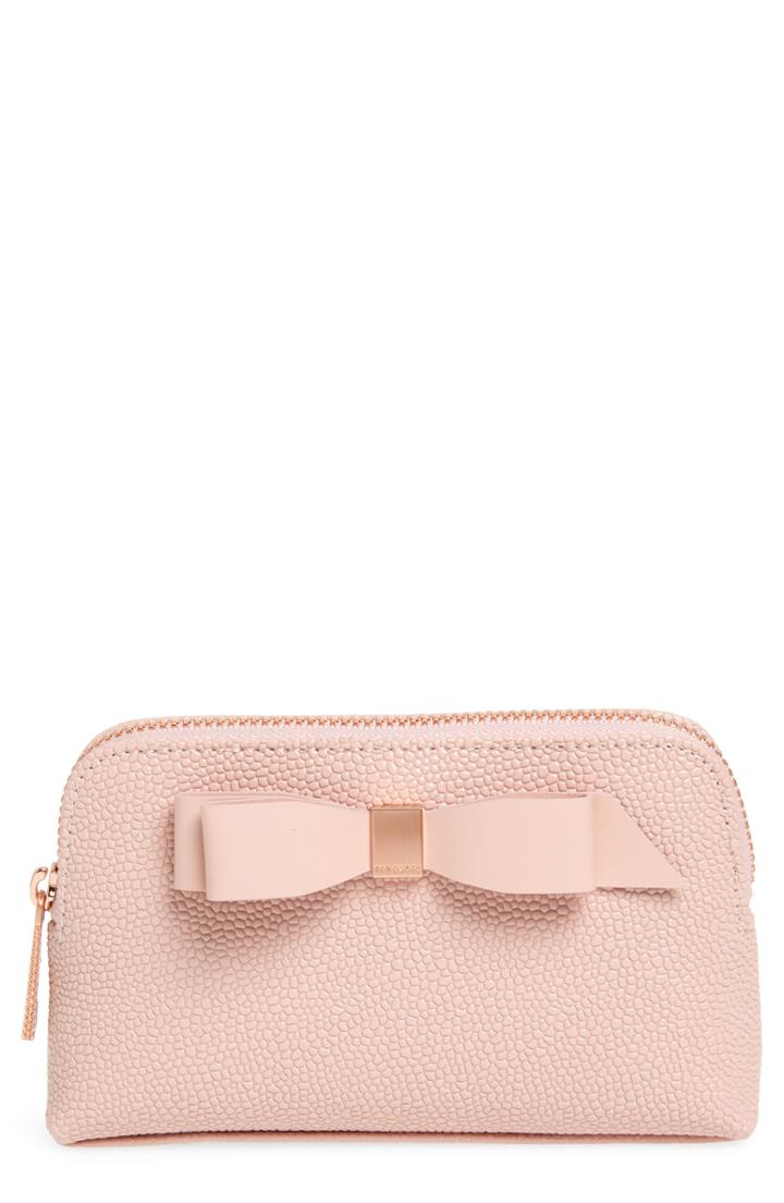 Ted Baker London Emmahh Bow Small Leather Cosmetics Case, Size - Light Pink