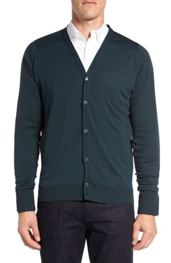 Men's John Smedley 'bryn' Easy Fit Wool Button Cardigan, Size - Green