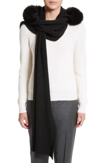 Women's Max Mara Genuine Fox Fur Trim Scarf, Size - Black