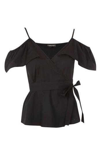 Women's Topshop Ruffle Cold Shoulder Wrap Top