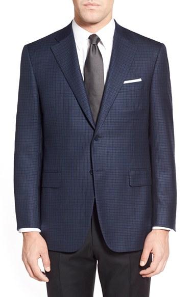 Men's Canali Classic Fit Check Wool Sport Coat S Eu - Blue