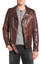 Men's Schott Nyc Washed Leather Moto Jacket - Brown
