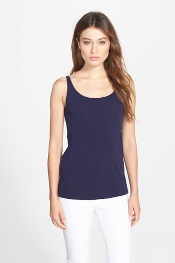 Petite Women's Eileen Fisher Long Scoop Neck Camisole, Size Petite P - Blue (regular & ) (online Only)