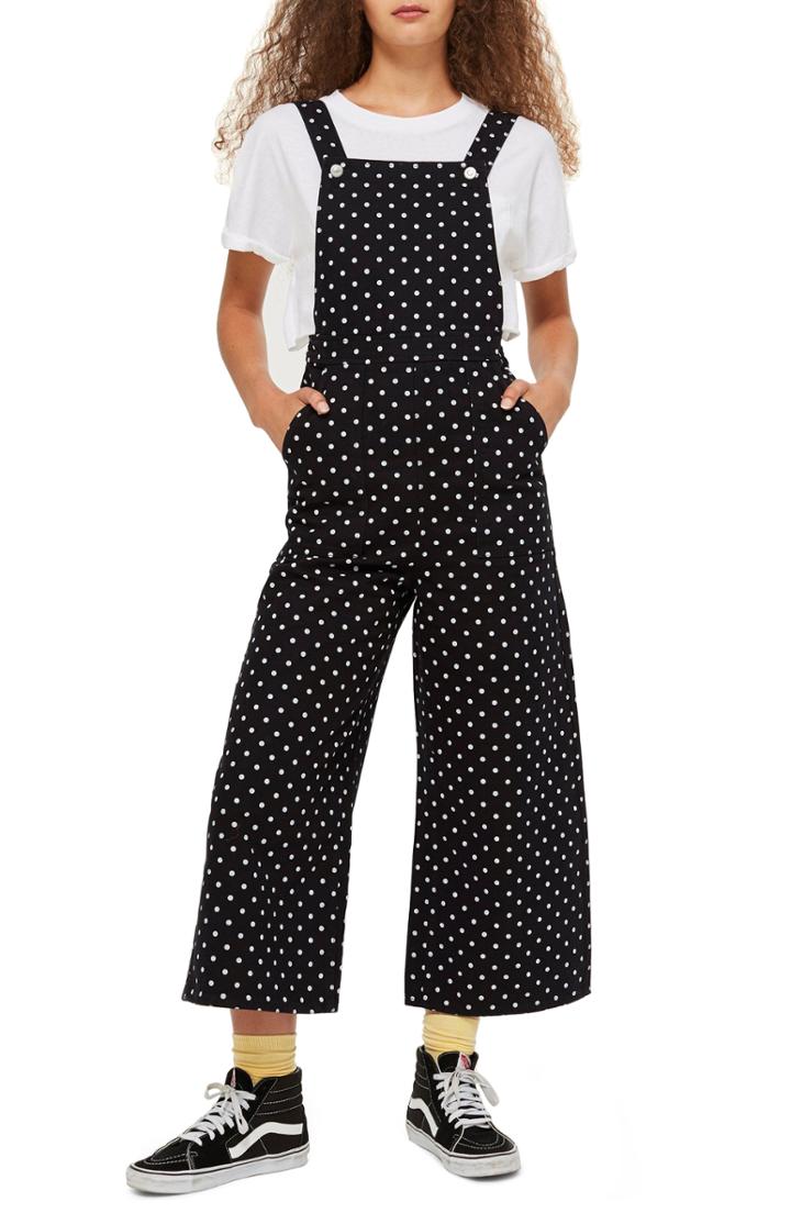 Women's Topshop Polka Dot Jumpsuit Us (fits Like 0-2) - Black
