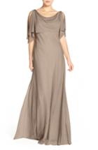 Women's Jenny Yoo Devon Glitter Knit Gown With Detachable Capelet