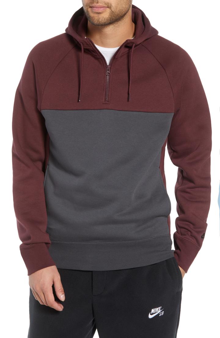 Men's Nike Sb Colorblock Hoodie - Burgundy