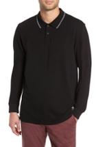 Men's Vans Check Tip Long Sleeve Pique Polo - Black