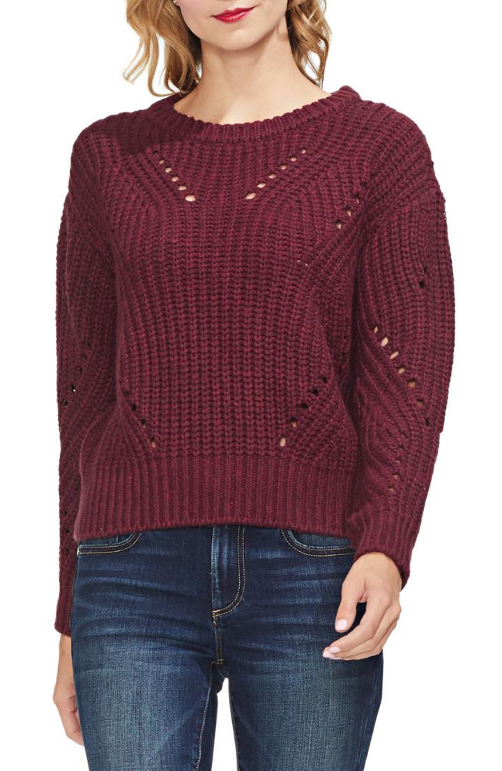 Women's Vince Camuto Rib Pointelle Detail Cotton Blend Sweater - Red