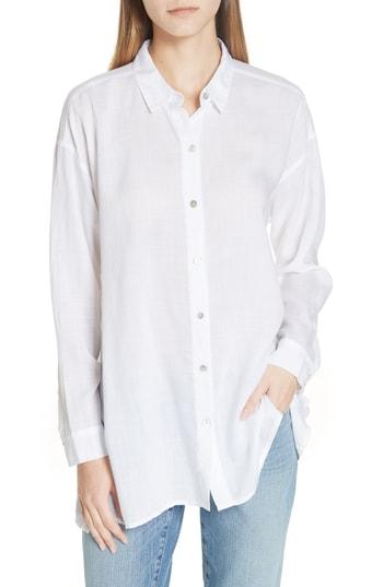 Women's Eileen Fisher Classic Collar Notch Shirt, Size - White