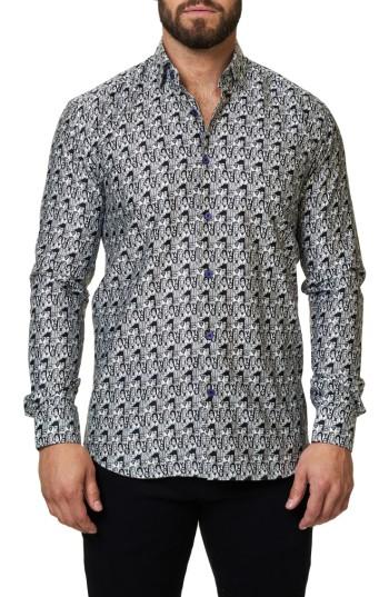 Men's Maceoo Graphic Trim Fit Sport Shirt (s) - Black