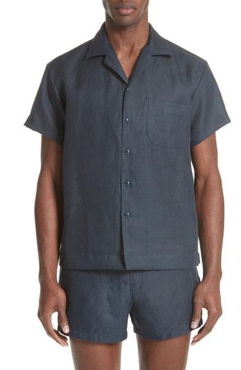 Men's Death To Tennis Linen Camp Shirt - Blue