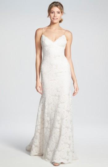 Women's Katie May 'lanai' Convertible Cap Sleeve Lace Low Back Gown, Size - Pink