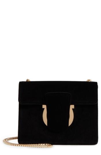 Salvatore Ferragamo Small Thalia Velvet Crossbody Bag - Black