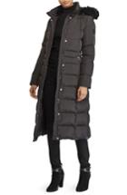 Women's Lauren Ralph Lauren Faux Fur Trim Down & Feather Fill Maxi Coat - Black