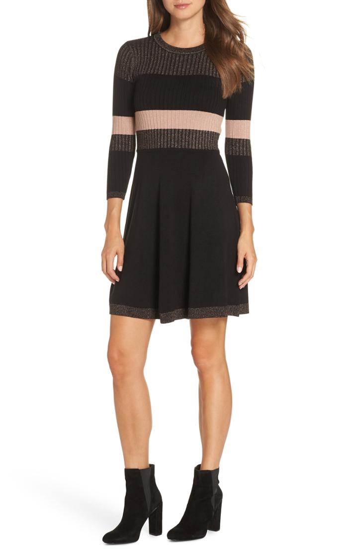 Women's Eliza J Ribbed Fit & Flare Sweater Dress