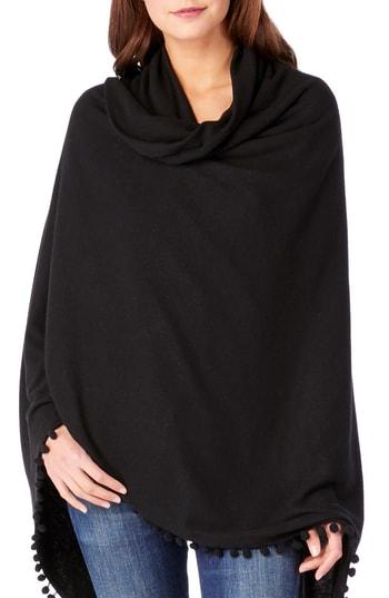 Women's Michael Stars Madison Pom Trim Brushed Wrap, Size - Black
