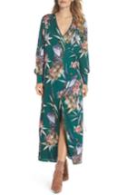 Women's Forest Lily Floral Print Wrap Dress - Green