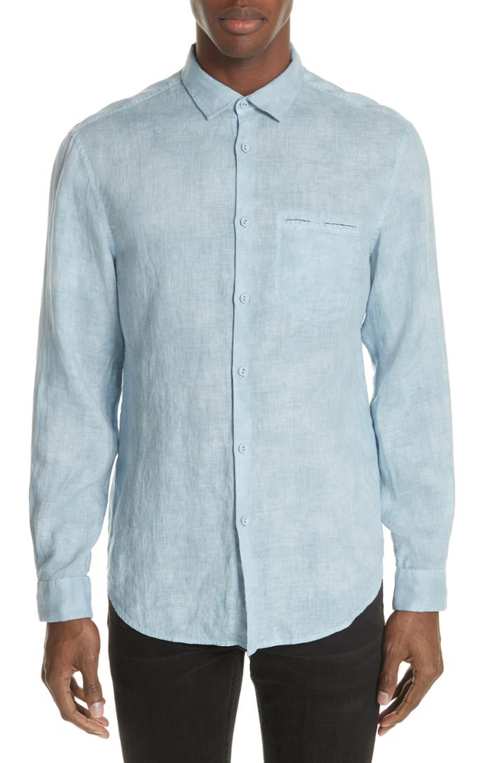 Men's John Varvatos Collection Linen Sport Shirt, Size - Blue