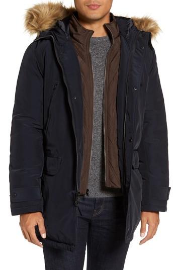 Men's Michael Kors Faux Fur Trim Parka - Blue