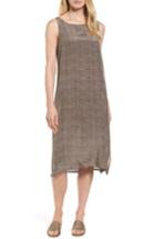 Women's Eileen Fisher Stripe Bateau Neck Silk Dress - Brown