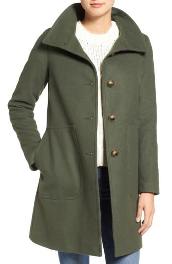 Petite Women's Kristen Blake Funnel Neck Wool Blend Coat P - Green