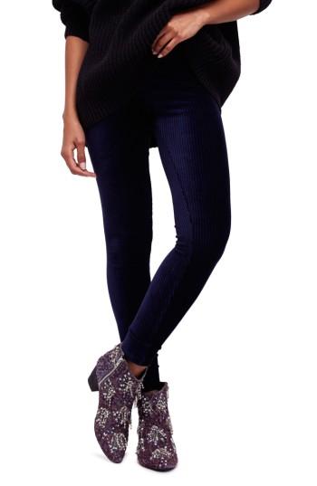 Women's Free People Here We Go High Waist Stripe Velvet Leggings - Blue