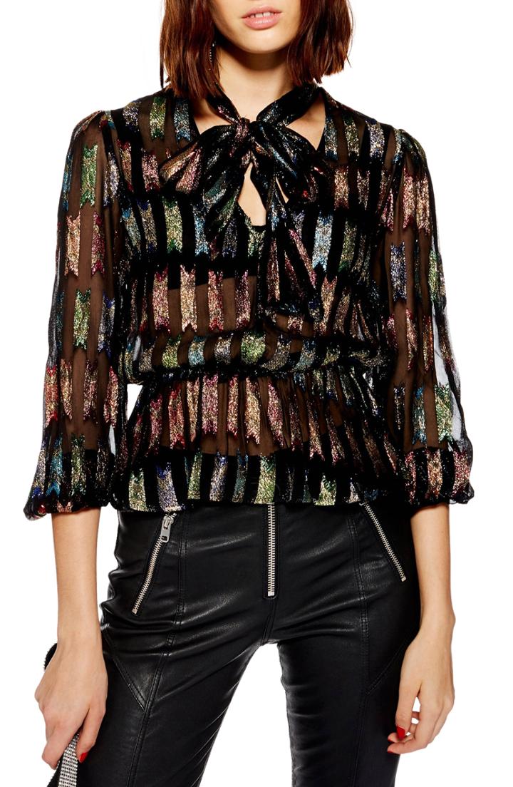 Women's Topshop Rainbow Bow Blouse