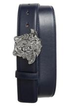 Men's Versace Medusa Head Leather Belt Eu - Navy-ruthenium
