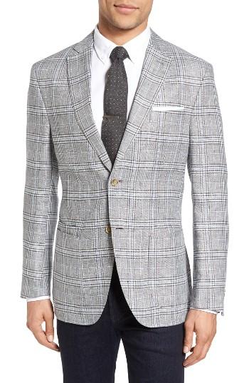 Men's Jkt New York Trim Fit Plaid Linen Sport Coat S - Grey
